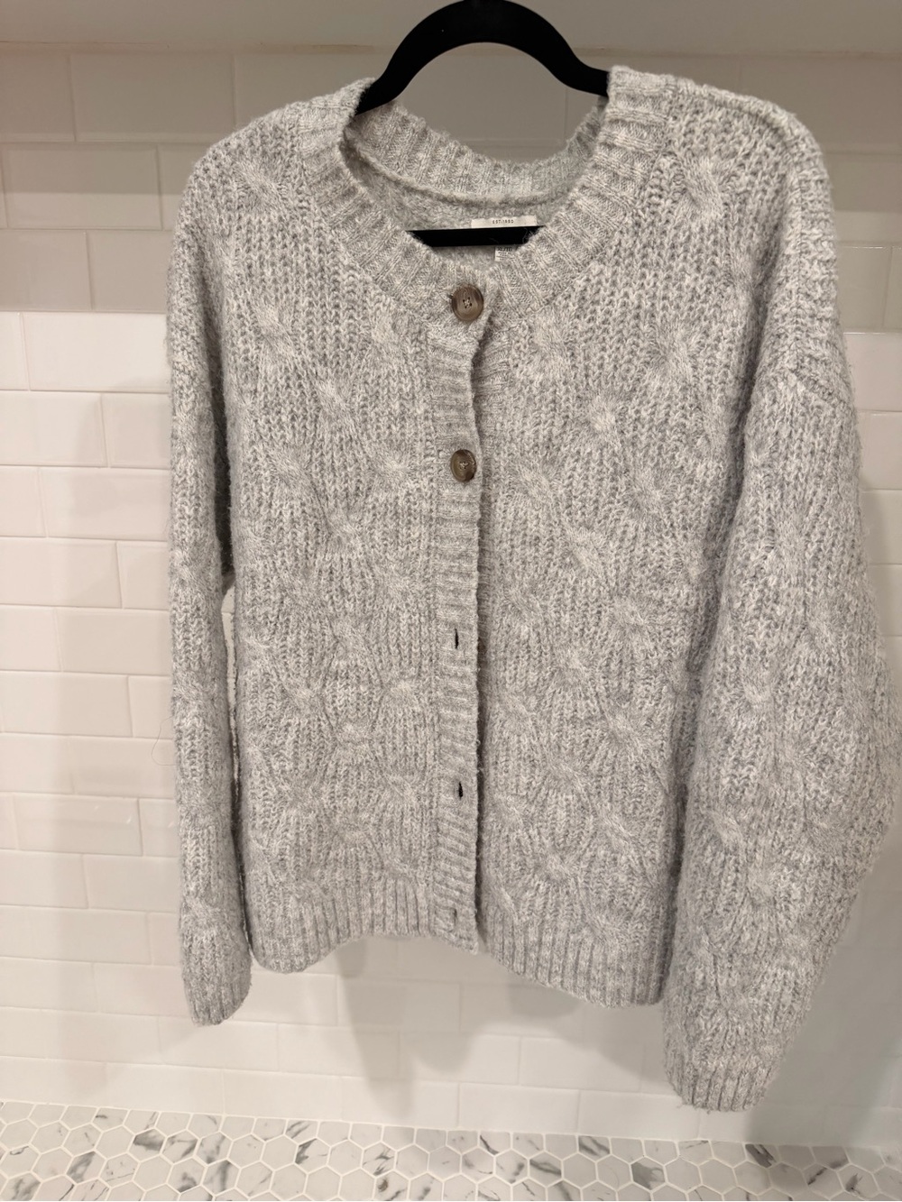 Lucky Brand Light Gray Cable Knit Button Cardigan